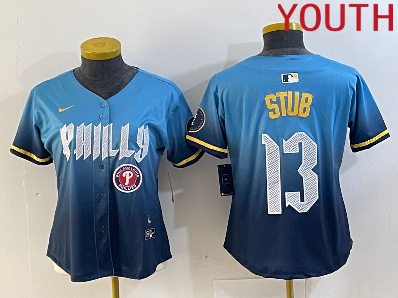 Youth Philadelphia Phillies #13 Stub Blue City Edition 2024 Nike MLB Jersey style 2->women mlb jersey->Women Jersey